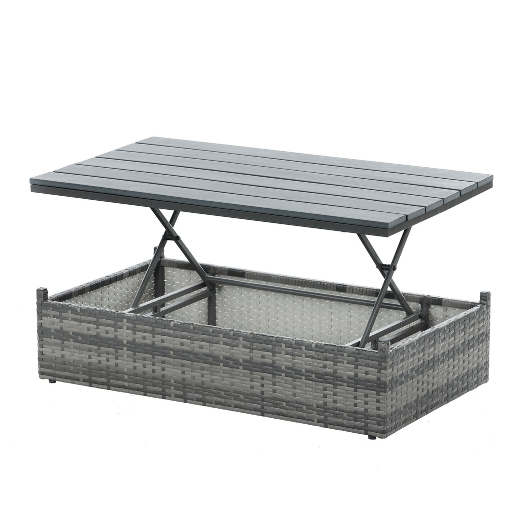 Patio Outdoor Furniture, 5 Set Wicker With Plywood Coffee Table