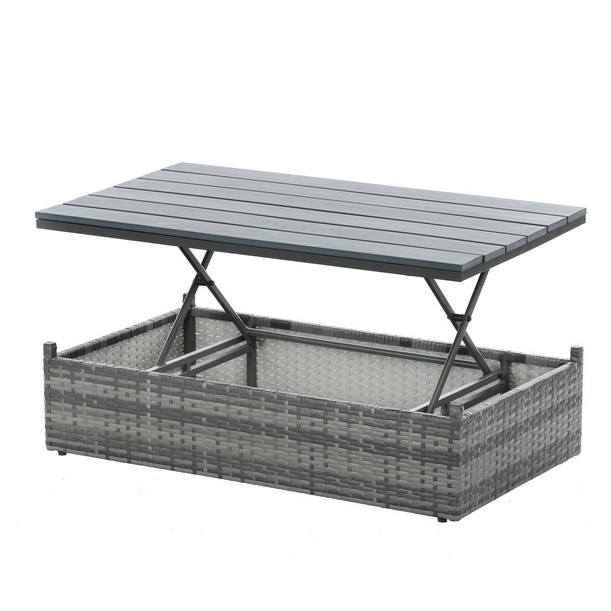 Patio Outdoor Furniture, 5 Set Wicker With Plywood Coffee Table