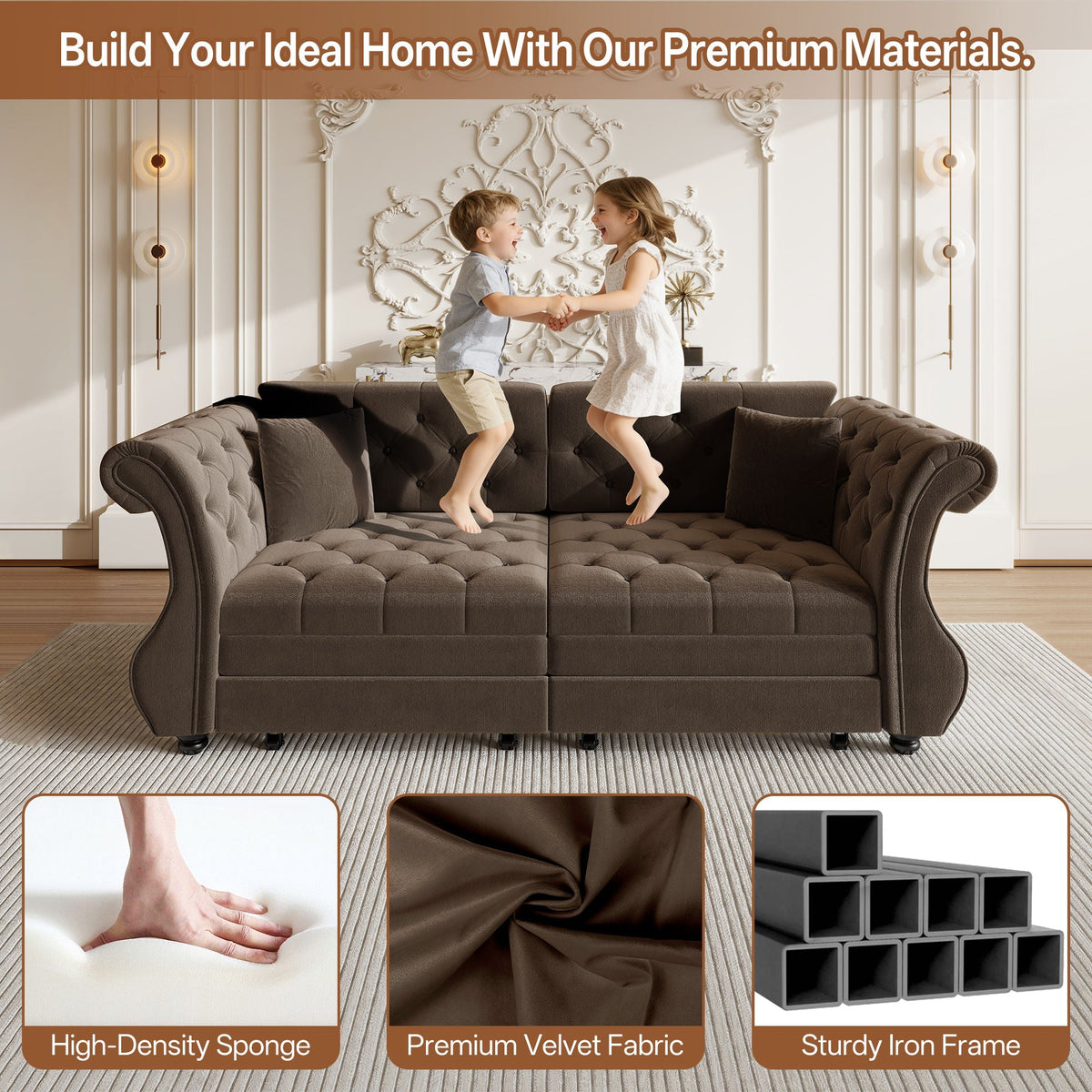 Oversized Chesterfield Pull Out Sofa Bed with Flower Tufting