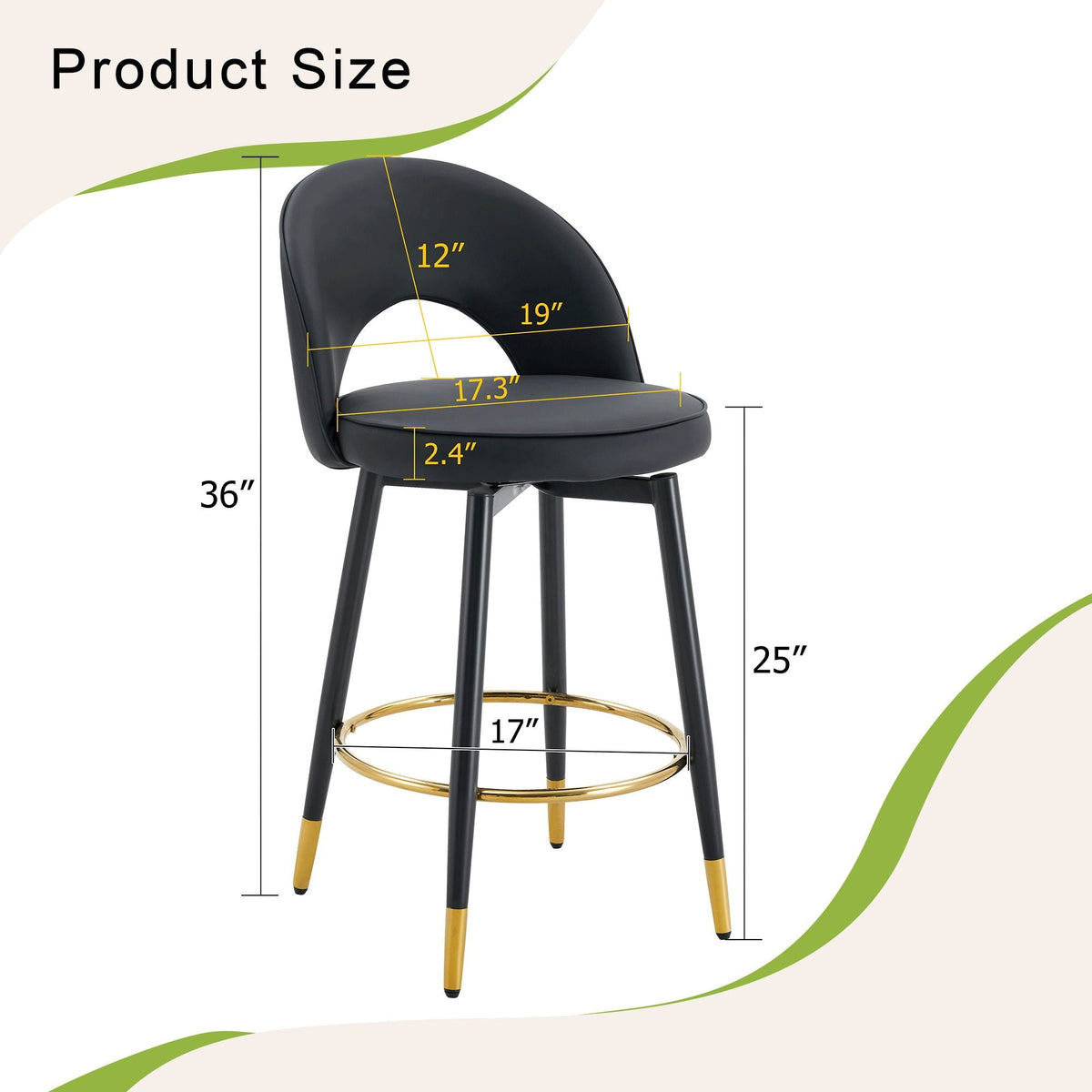 Modern Upholstered 360° Rotatable Bar Chair With Metal Legs (Set of 2)