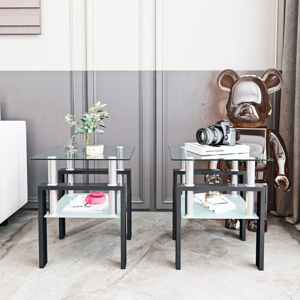 Set of 2, Modern Tempered Glass Tea Table Coffee Table End Table
