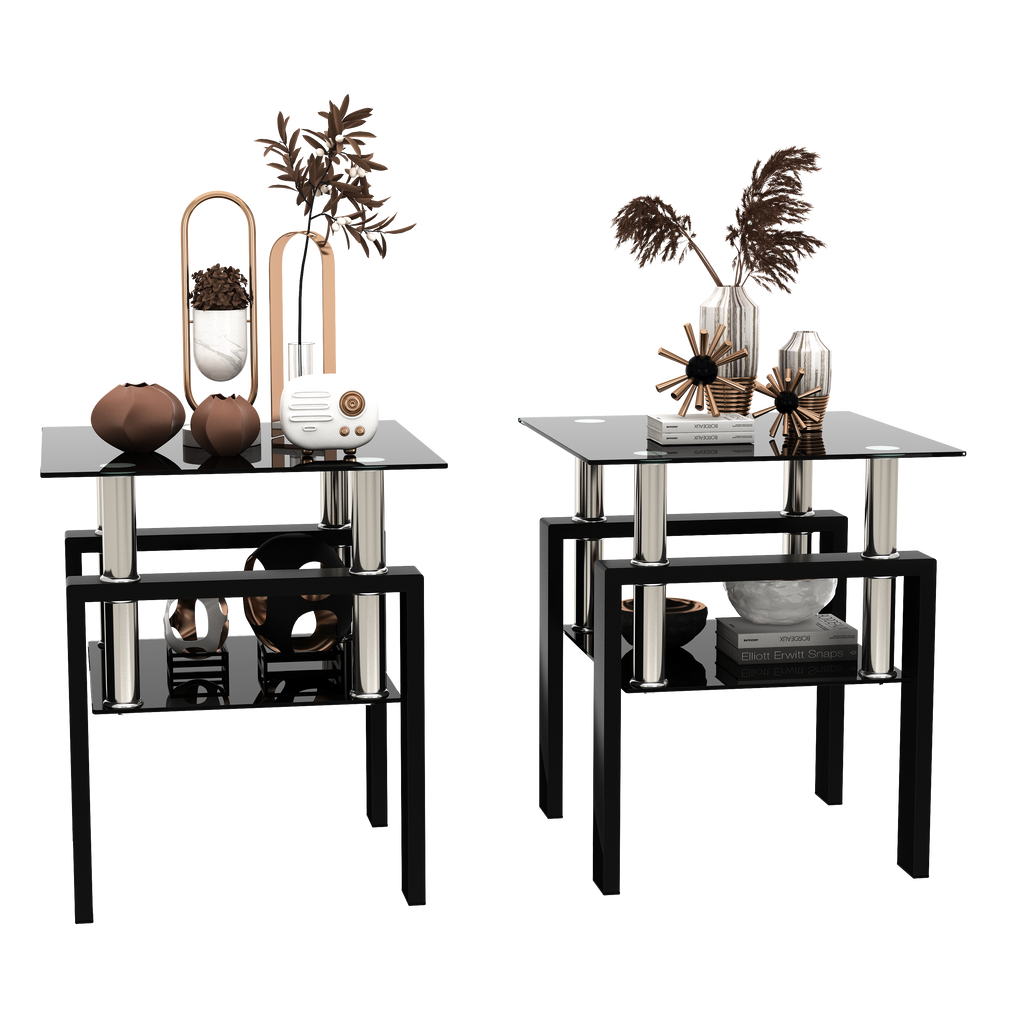 Set of 2, Modern Tempered Glass Tea Table, Coffee Table
