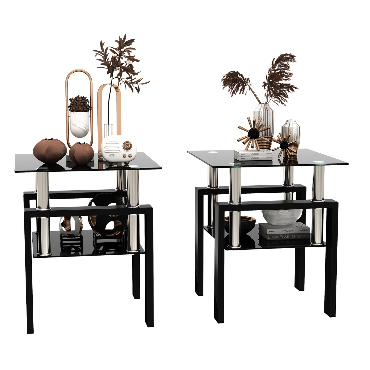 Set of 2, Modern Tempered Glass Tea Table, Coffee Table