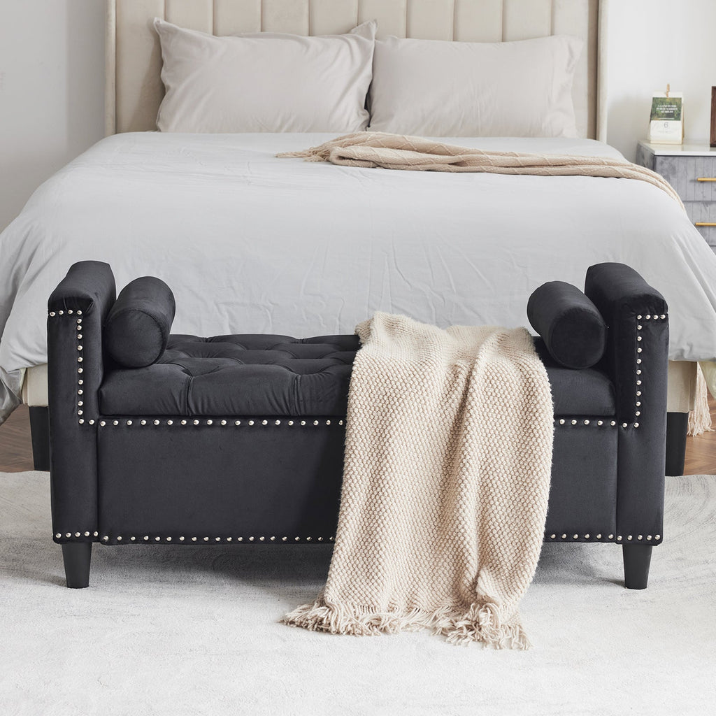 Storage Bench, 44.5-Inch Queen Velvet Button Bedside Bench