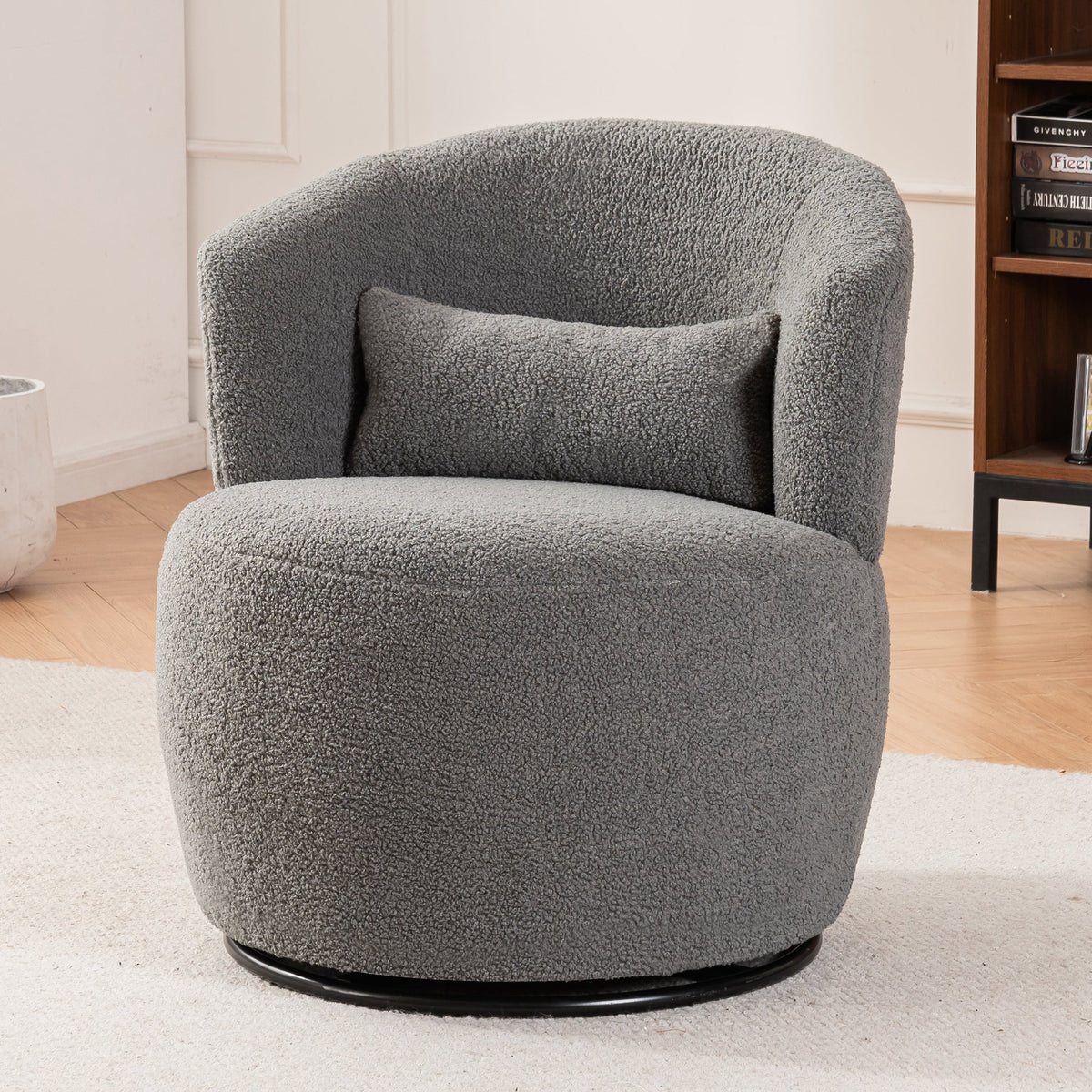 Grey Plush Swivel Accent Chair