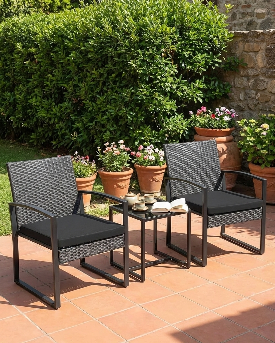 3-Piece Outdoor Patio Furniture Set – Wicker Chairs + Bar Table