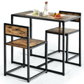 3 Pcs Dining Set Compact Table and 2 Chair with Metal Frame