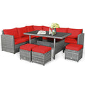 7 Pieces Patio Rattan Dining Sectional Sofa Set with Wicker Ottoman