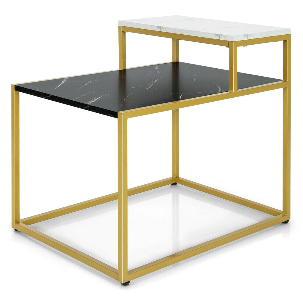 2 Tier End Side Table with  Metal Frame and Storage Shelf