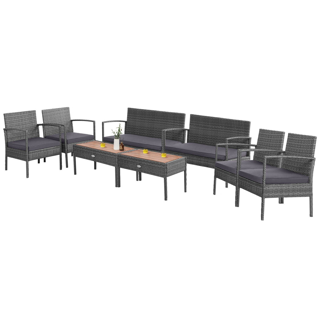 4 Pieces Rattan Patio Conversation Set with Acacia Wood Tabletop