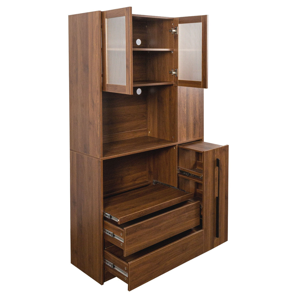Tall Kitchen Pantry Cabinet With 4 Tier Side Shelf, 2 Drawers
