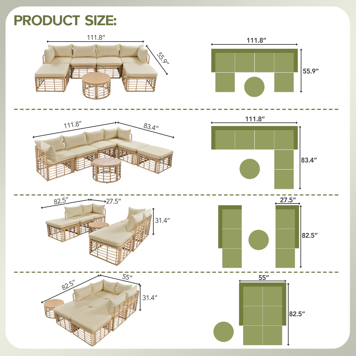 7 Pieces Outdoor Patio Furniture, All-Weather Rattan Sectional Sofa Set