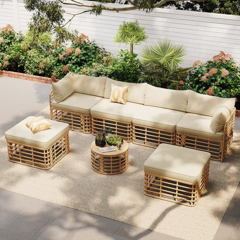 7 Pieces Outdoor Patio Furniture, All-Weather Rattan Sectional Sofa Set