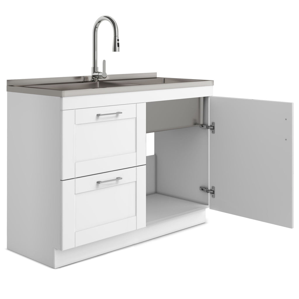Modern Wide Laundry Cabinet With Faucet And Sink - White