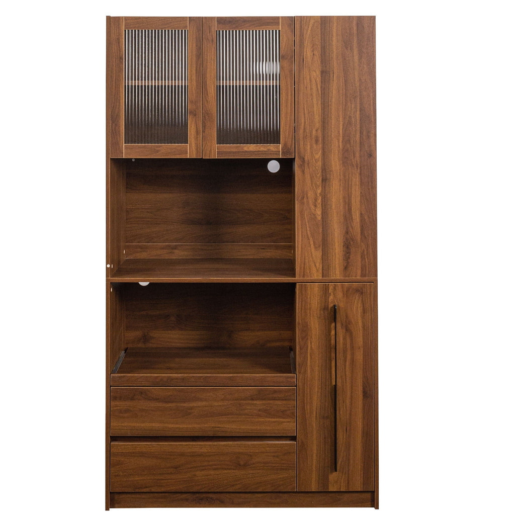Tall Kitchen Pantry Cabinet With 4 Tier Side Shelf, 2 Drawers