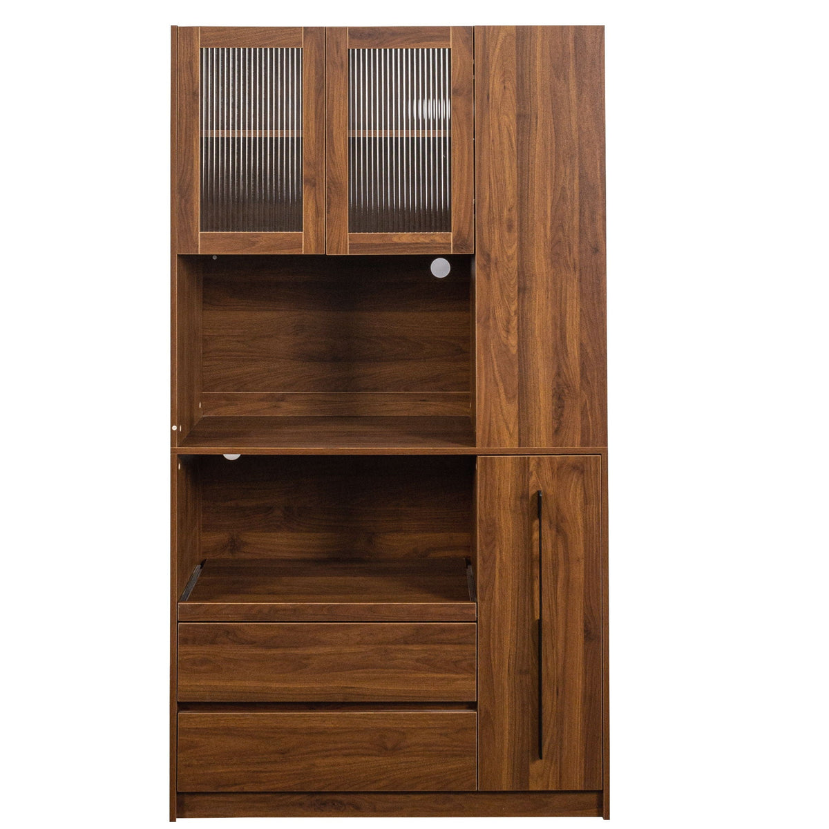 Tall Kitchen Pantry Cabinet With 4 Tier Side Shelf, 2 Drawers