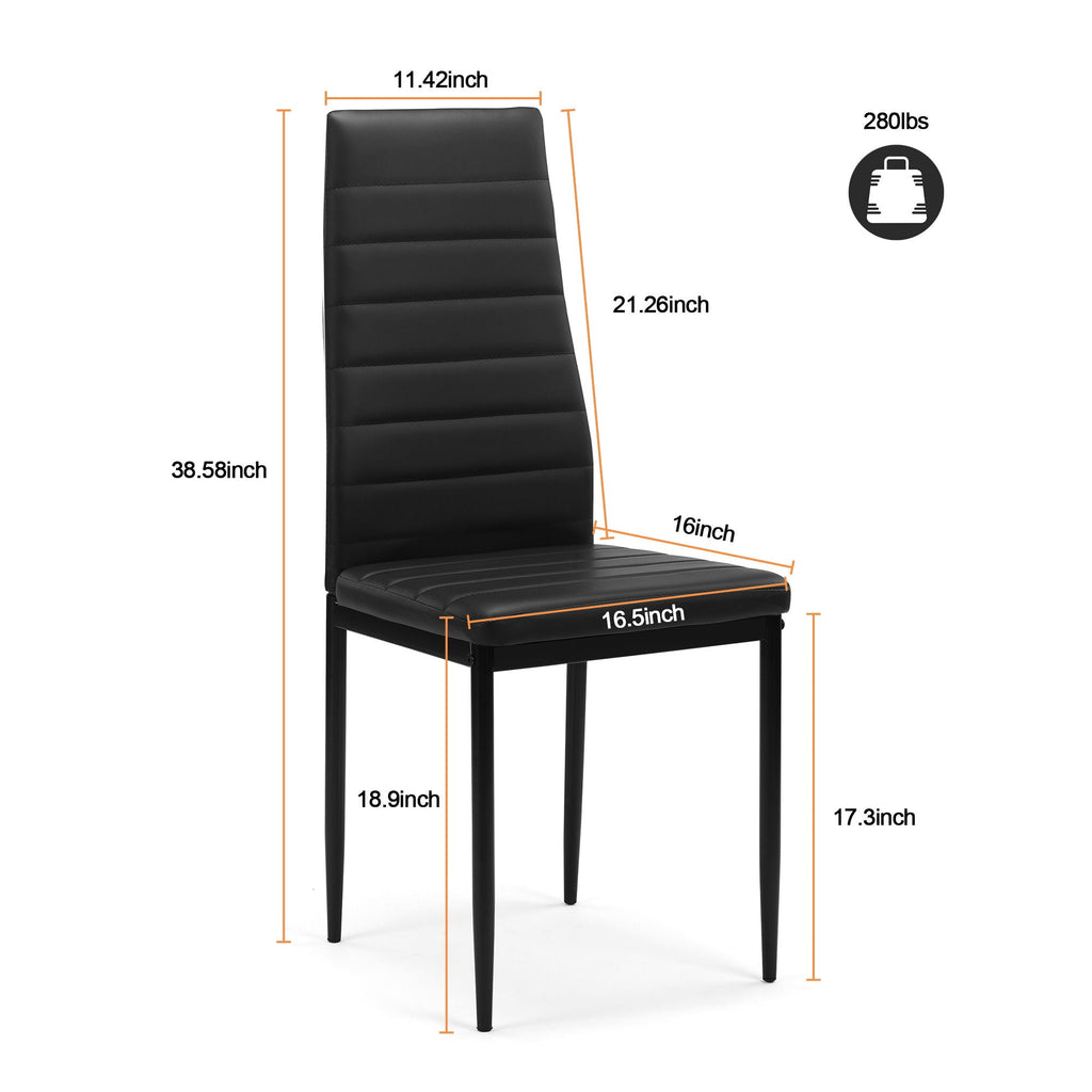 5 Pieces Dining Table Set, Tempered Glass Dining Table, 4 Faux Leather Chairs - Black