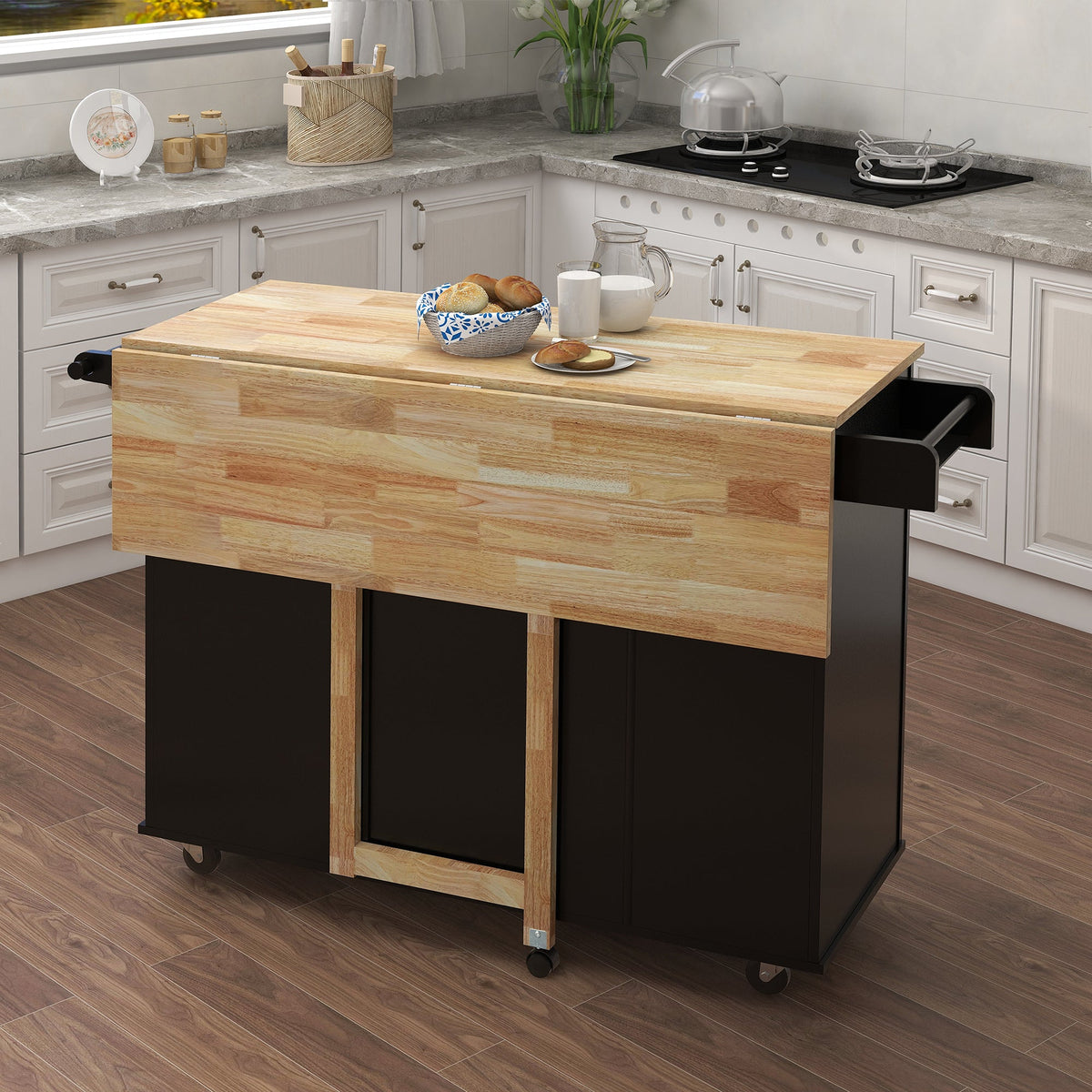 Kitchen Island, Spice Rack, Towel Rack. and Extensible Wood Top