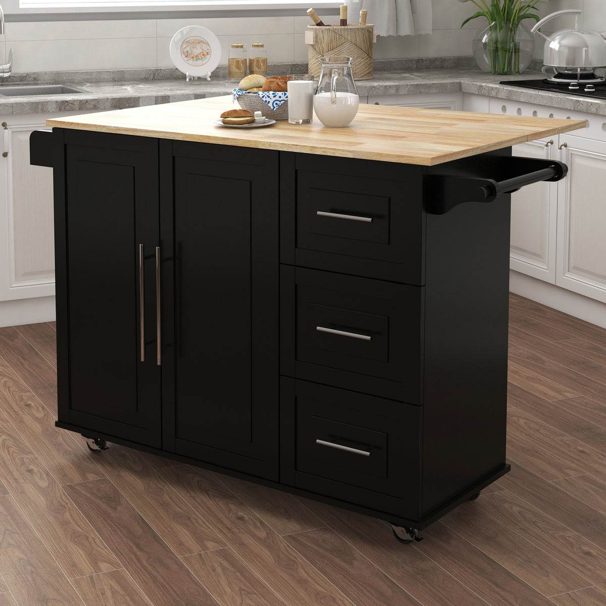 Kitchen Island, Spice Rack, Towel Rack. and Extensible Wood Top