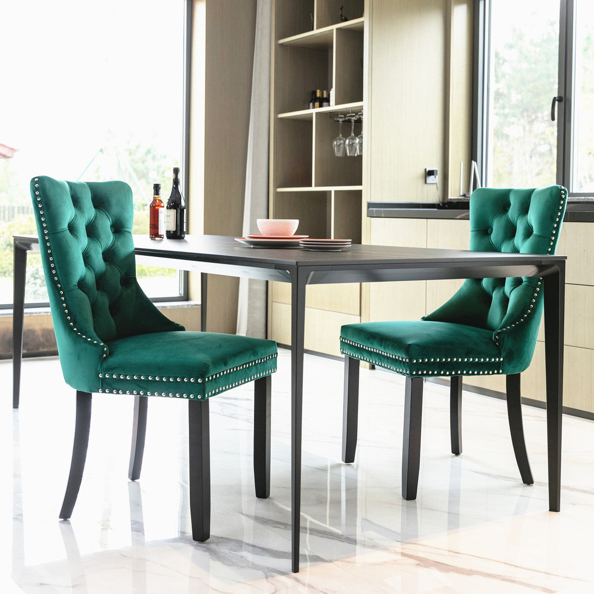 Nikki Collection Modern Velvet Upholstered Dining Chair Set (2)