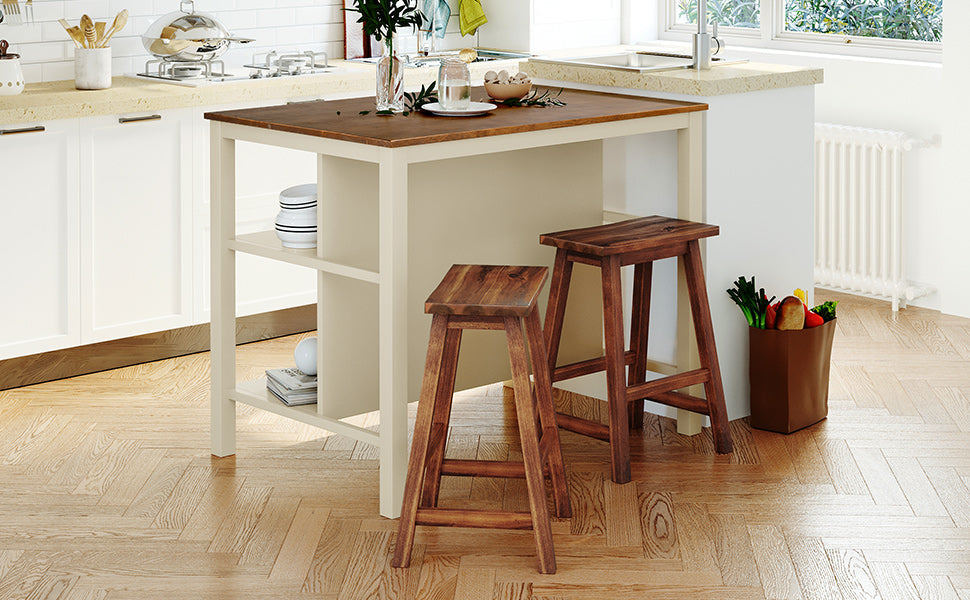 Solid Wood Rustic 3-Piece Kitchen Island Set