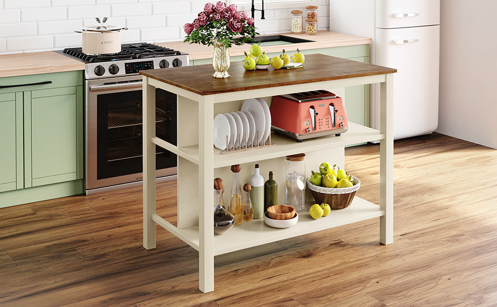 Solid Wood Rustic 3-Piece Kitchen Island Set