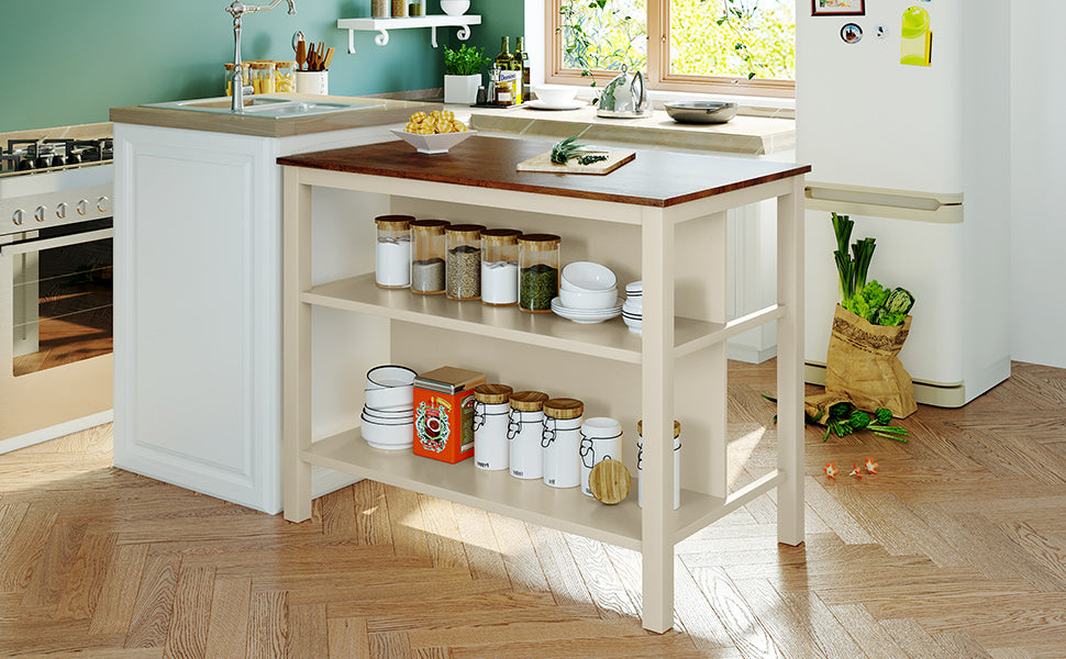 Solid Wood Rustic 3-Piece Kitchen Island Set