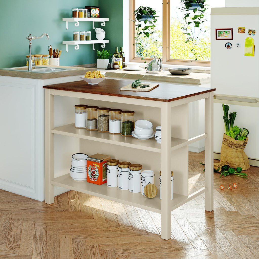 Solid Wood Rustic 3-Piece Kitchen Island Set