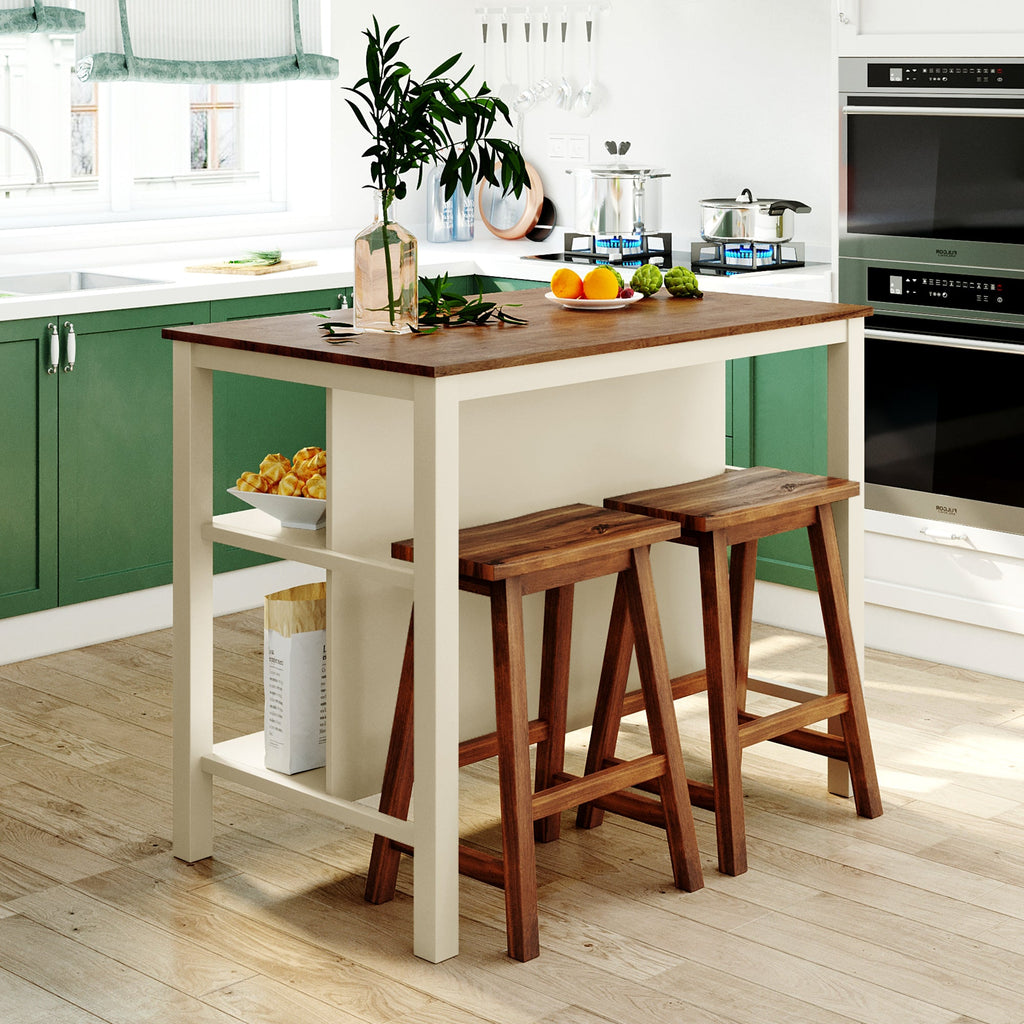 Solid Wood Rustic 3-Piece Kitchen Island Set