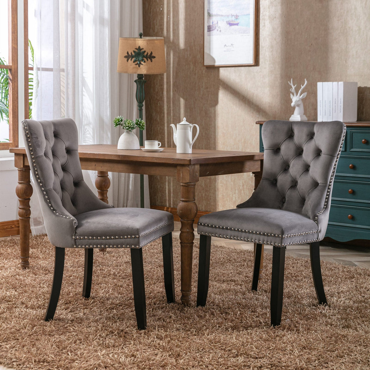 Nikki Collection Modern Velvet Upholstered Dining Chair Set (2)