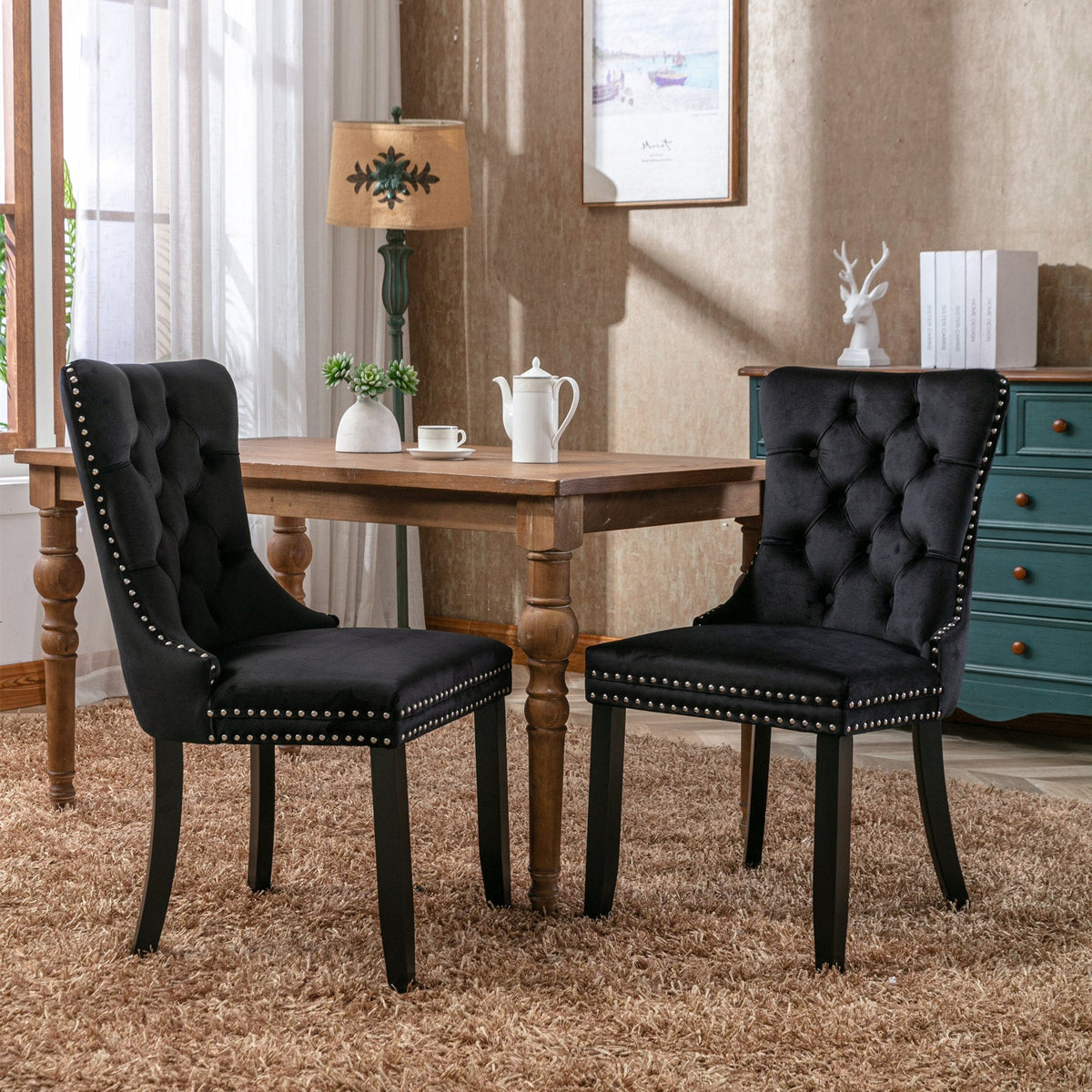 Nikki Collection Modern Velvet Upholstered Dining Chair Set (2)