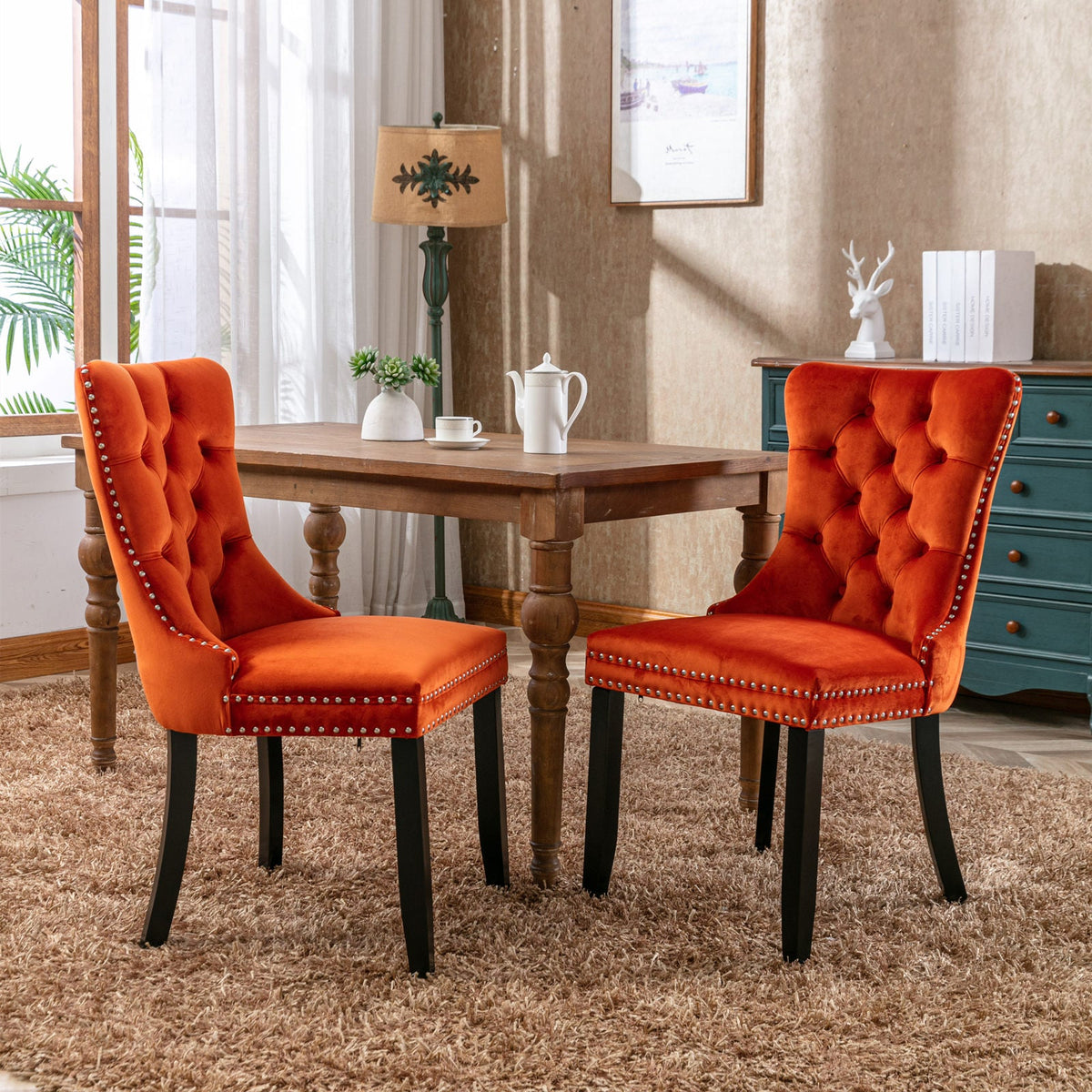 Nikki Collection Modern Velvet Upholstered Dining Chair Set (2)