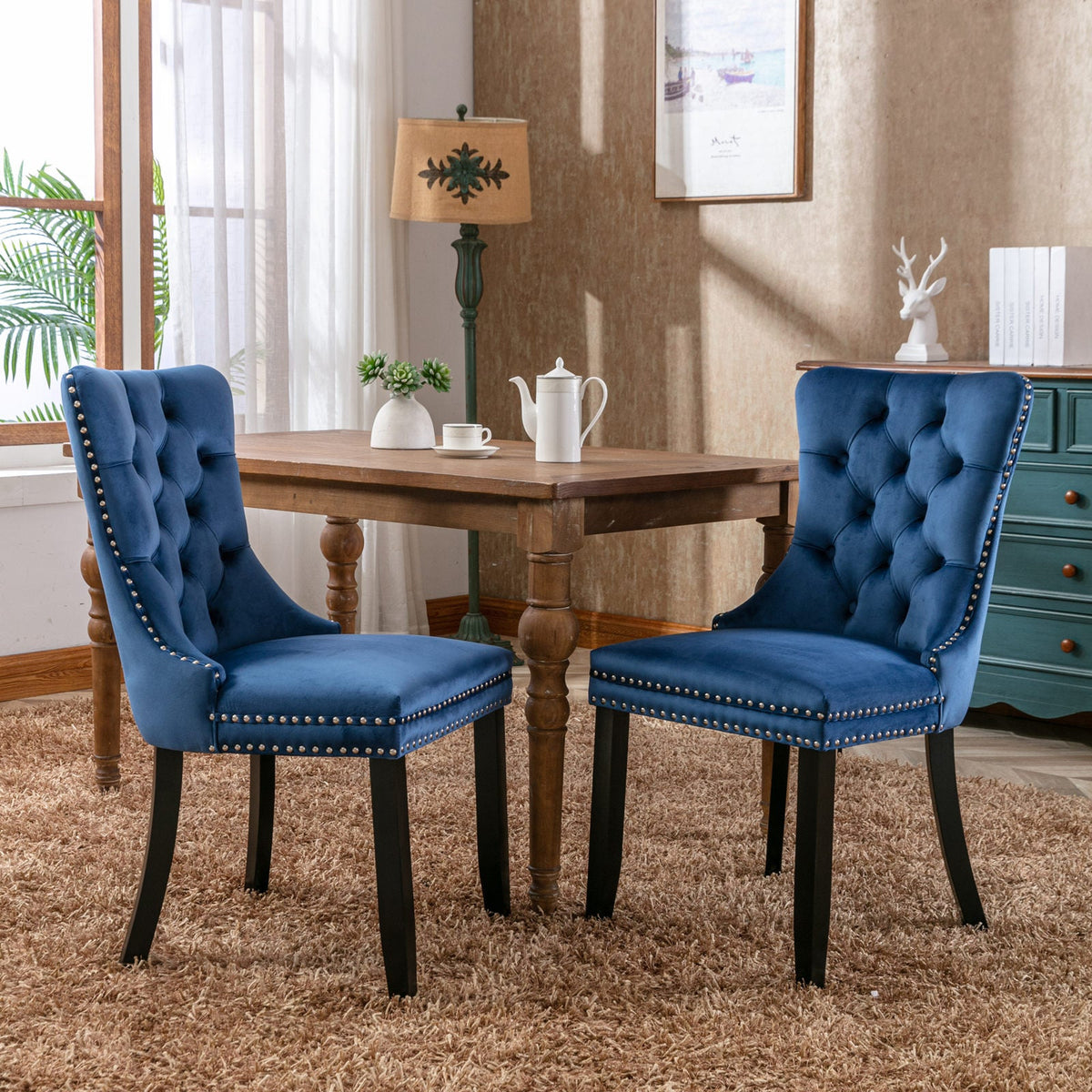 Nikki Collection Modern Velvet Upholstered Dining Chair Set (2)