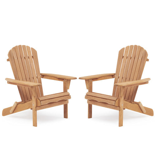 Wooden Outdoor Folding Adirondack Chair Set of 2 with Folding Design - Light Brown