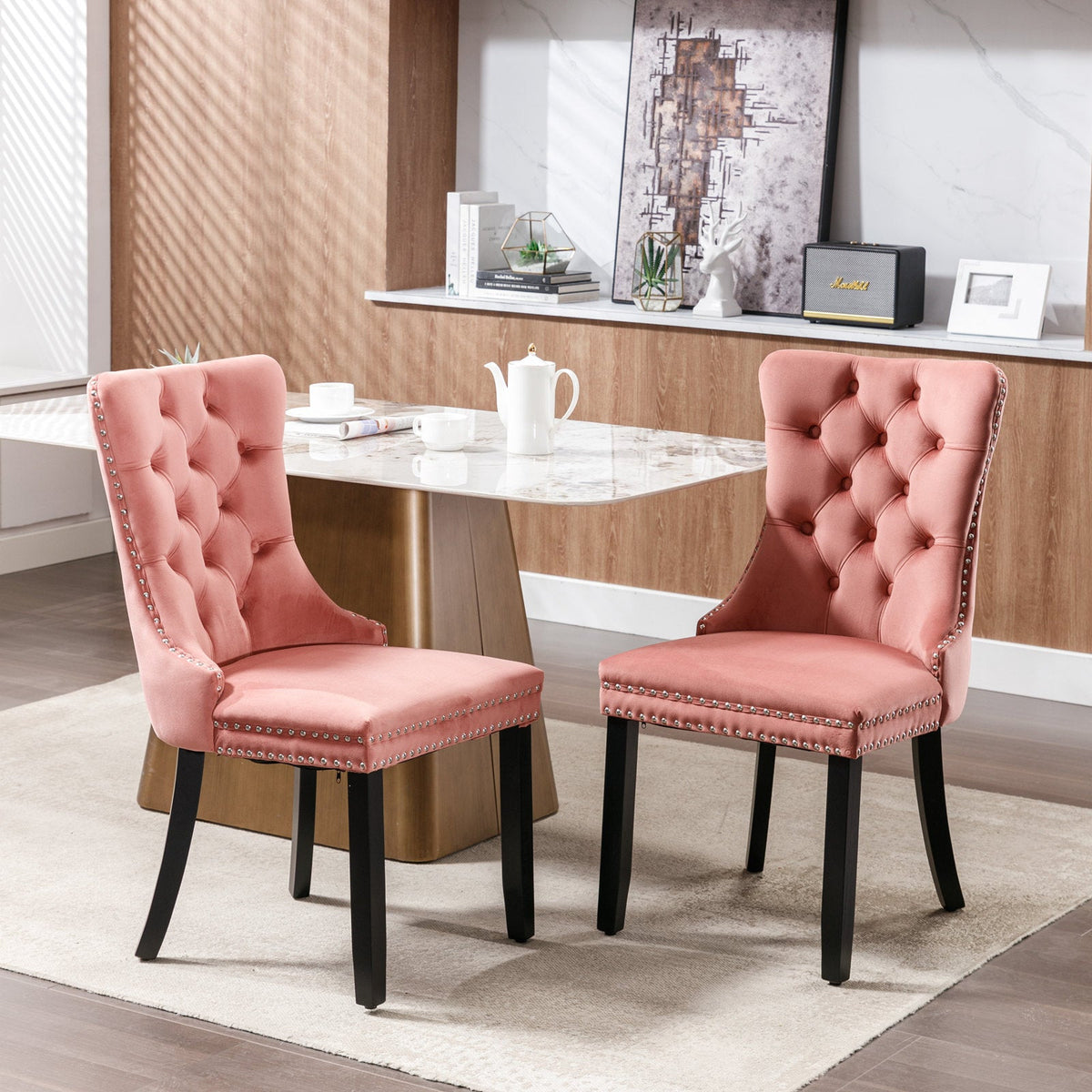 Nikki Collection Modern Velvet Upholstered Dining Chair Set (2)