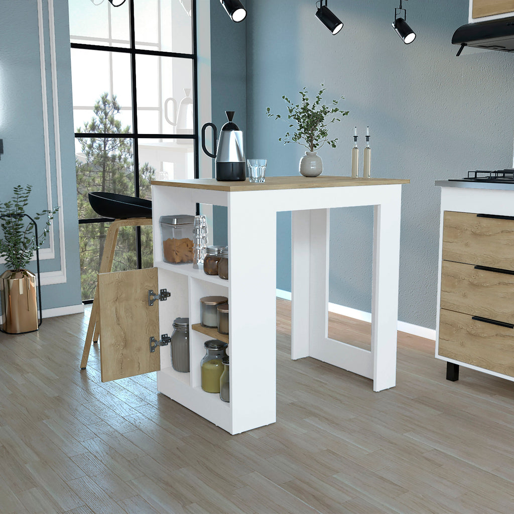Kitchen Island with Open Storage and Push-to-Open Cabinet