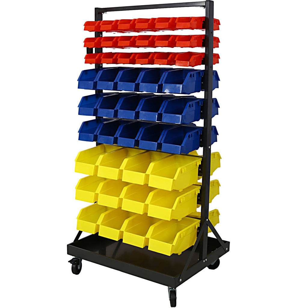 90 Parts Bin Shelving Storage Organizer with Locking Wheels