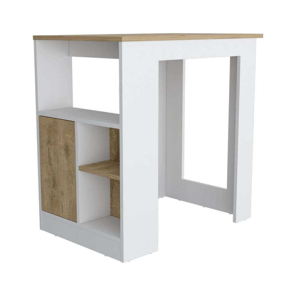 Kitchen Island with Open Storage and Push-to-Open Cabinet