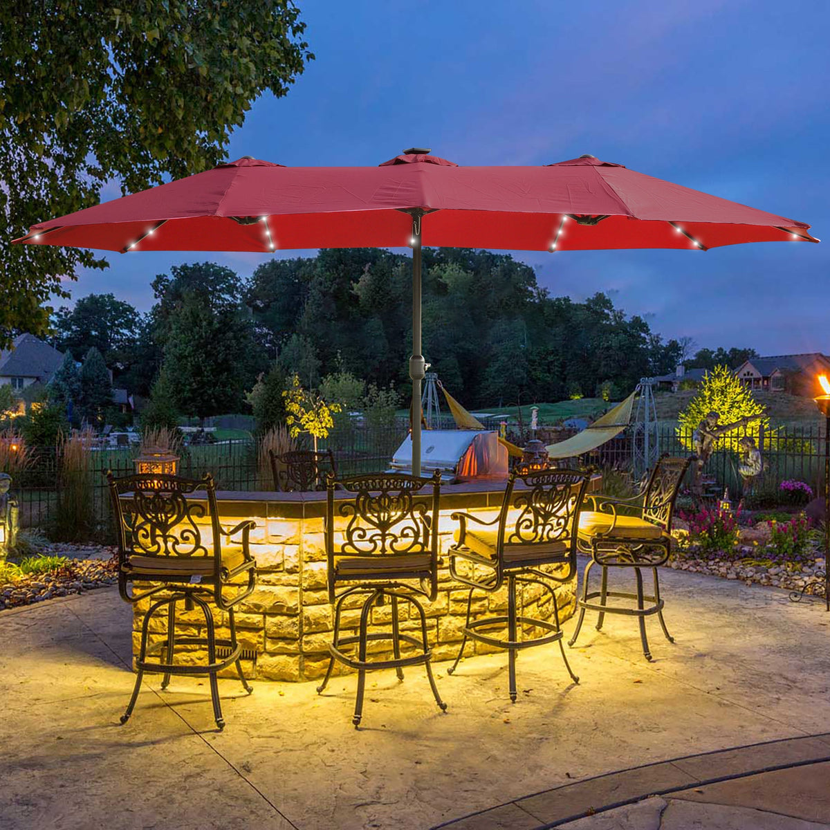 15x9ft Large Double-Sided Rectangular Outdoor Twin Patio Umbrella