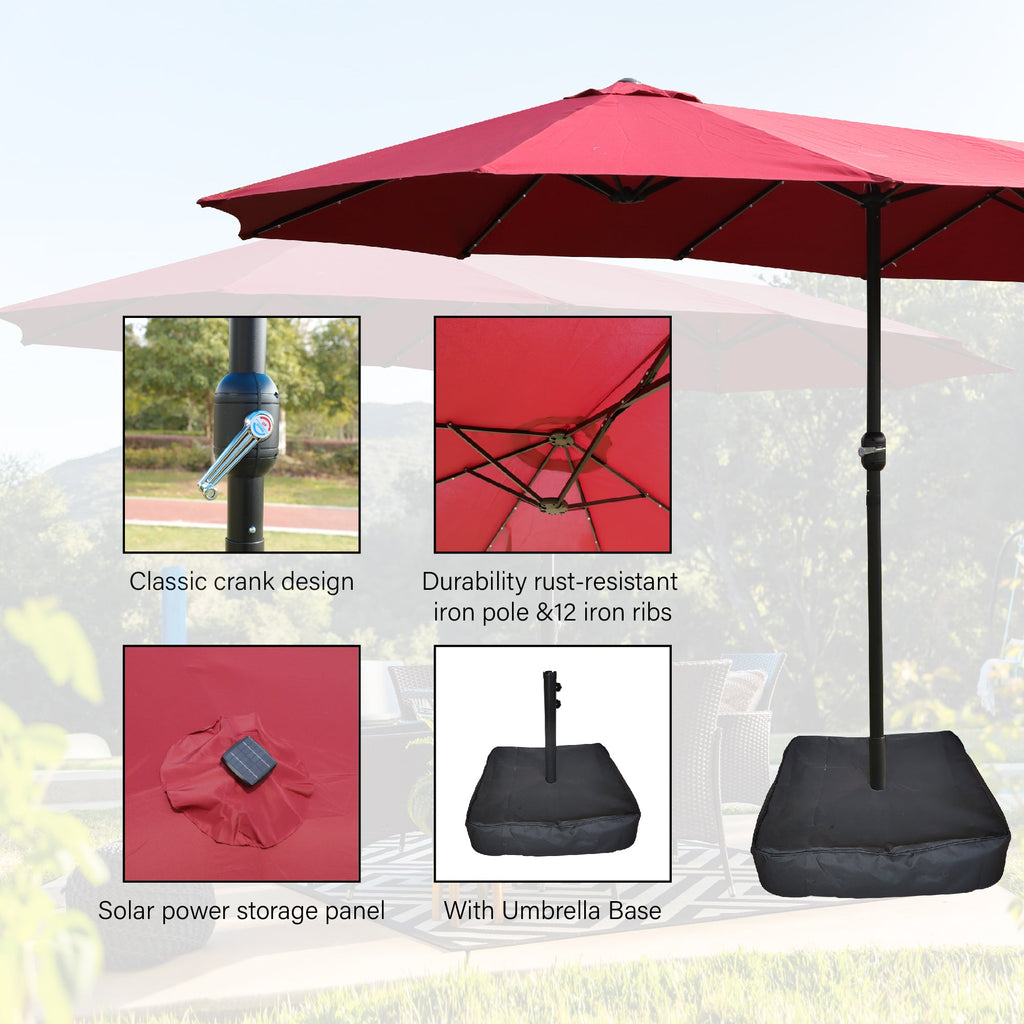 15x9ft Large Double-Sided Rectangular Outdoor Twin Patio Umbrella
