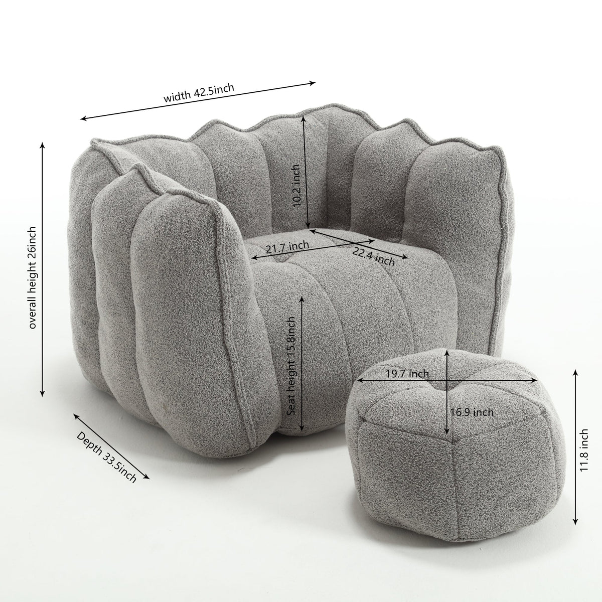 Soft Bean Bag Chair with High Resilient Foam with Footstool