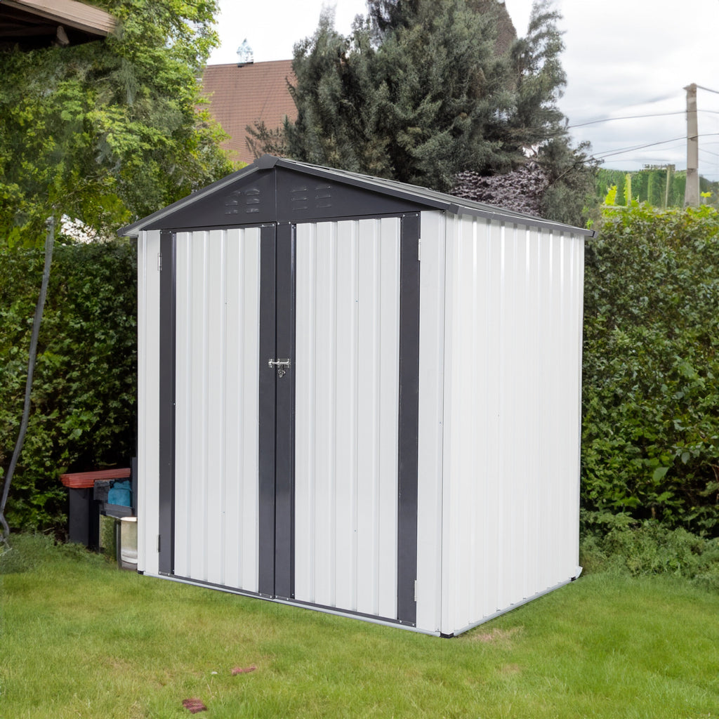 Garden Metal Storage Shed Gray White 6x4x6ft