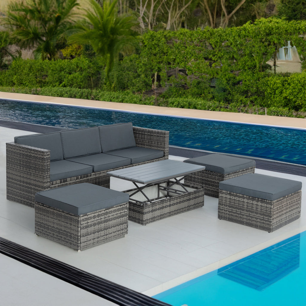 Patio Outdoor Furniture, 5 Set Wicker With Plywood Coffee Table