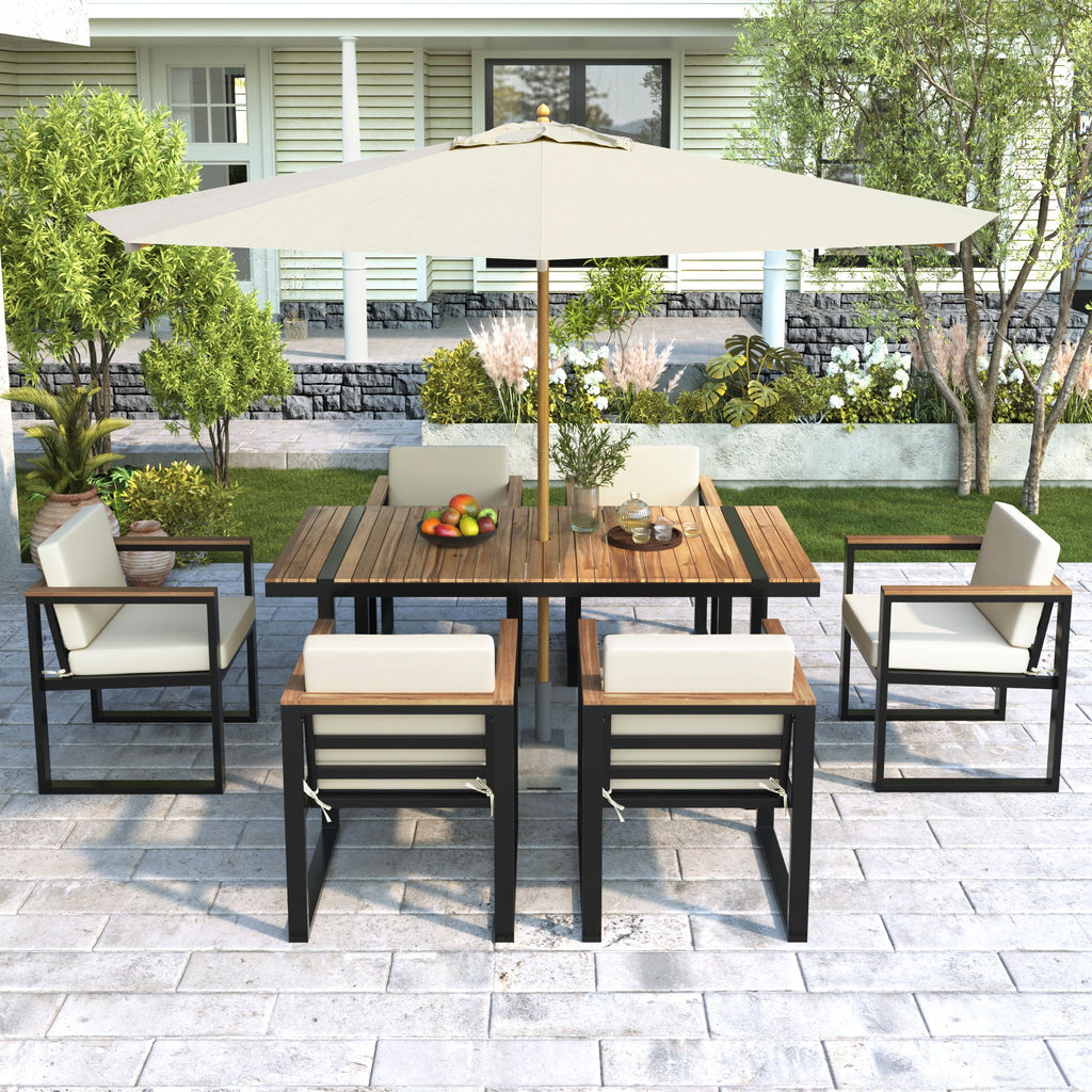 7 Pieces Dining Set Table And Chair Set With And Removable Cushions For Patio