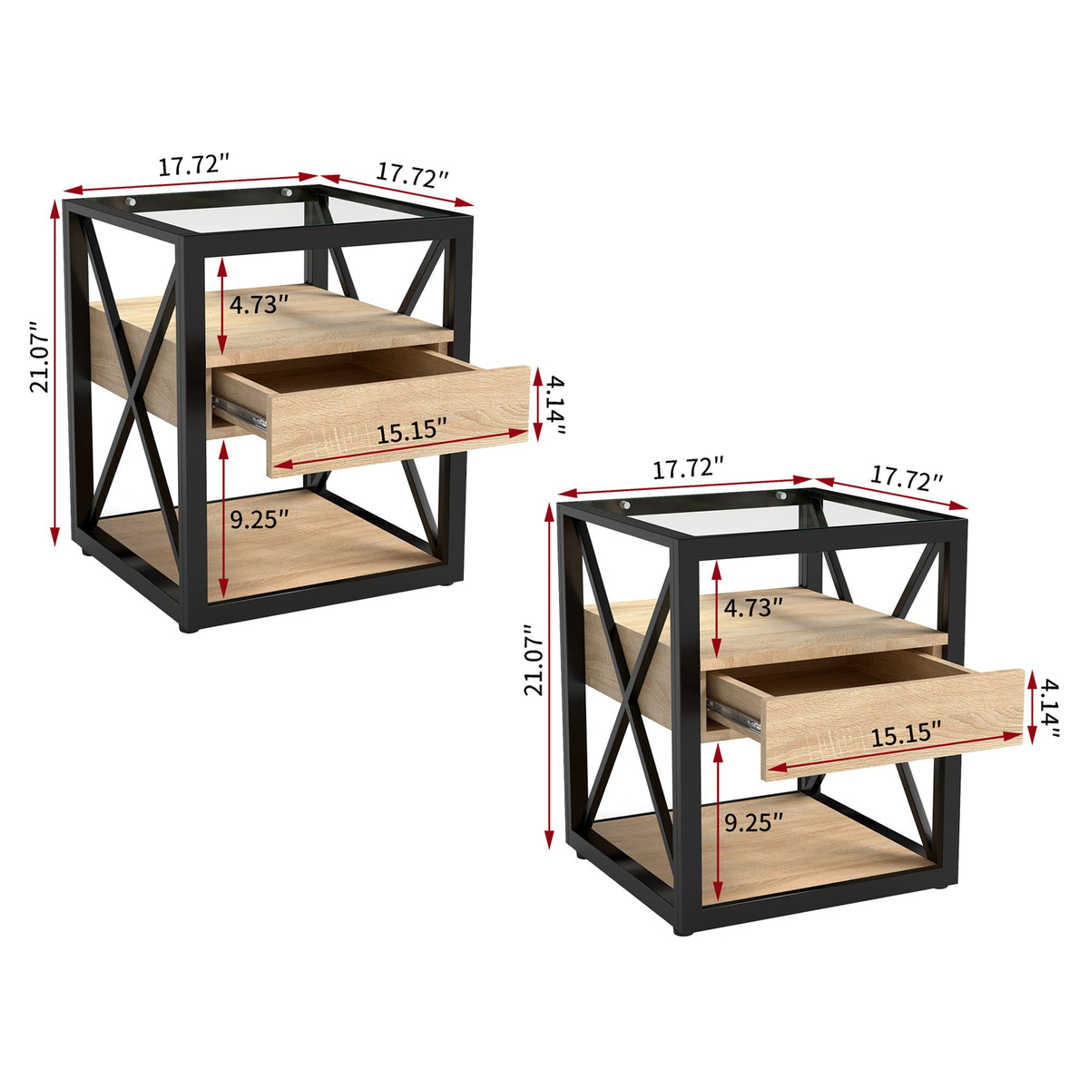 Set of 2 Modern End Table with Drawer