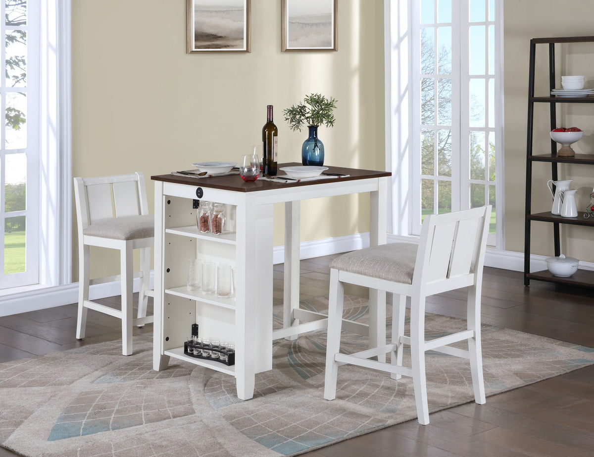 3 Piece Counter Height Dining Table With Shelves And 2 Chairs