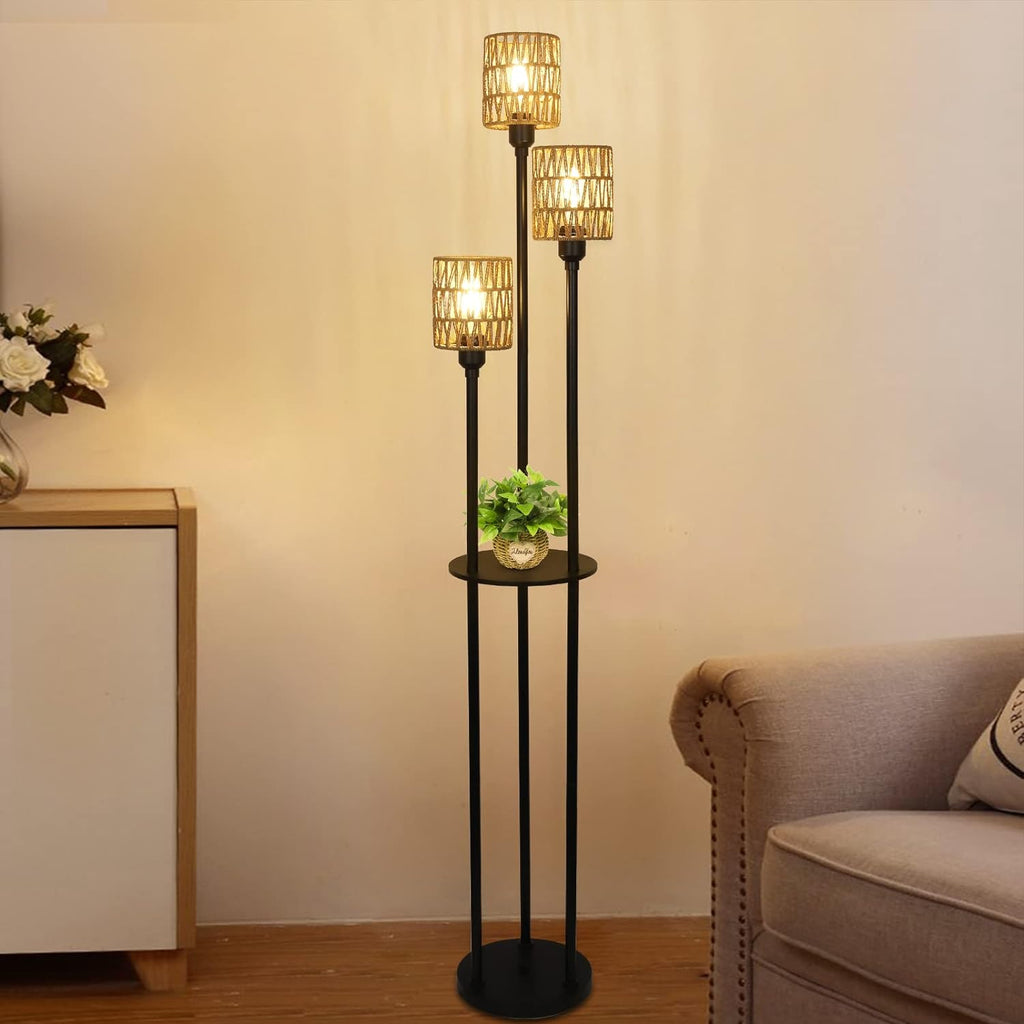 Boho Floor Lamp with Shelves 3-Lights