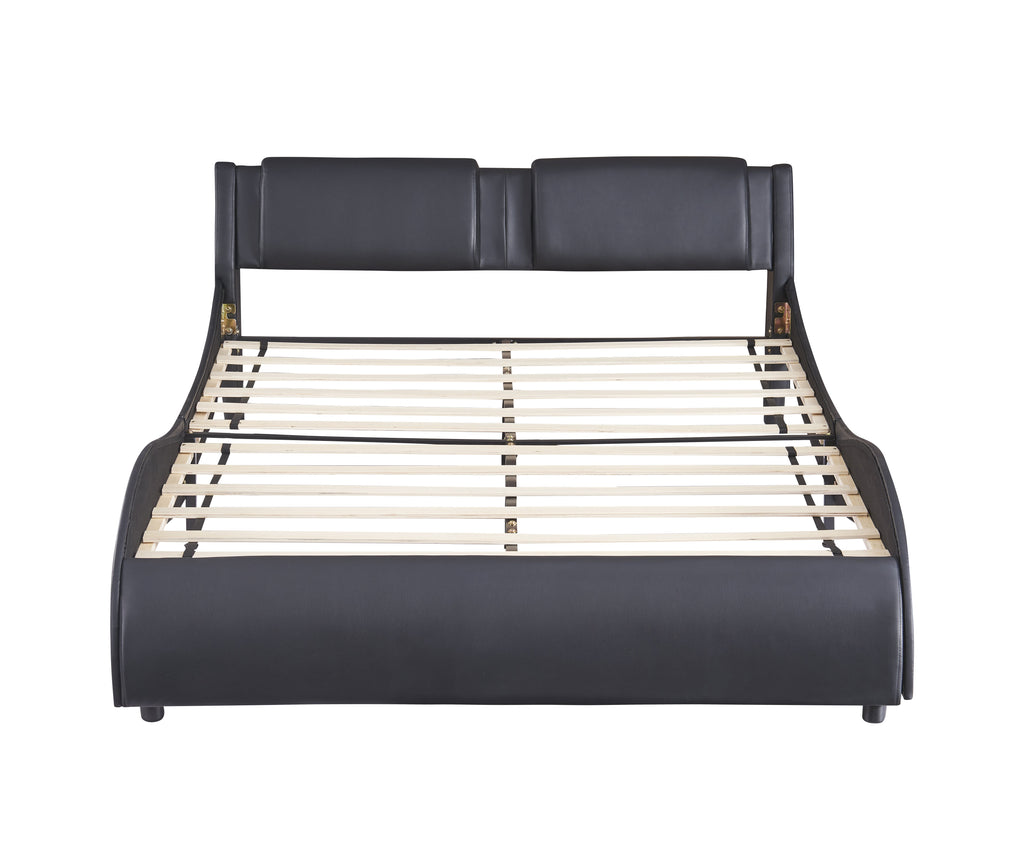 Queen Size Upholstered Faux Leather Platform Bed with LED Light Bed Frame