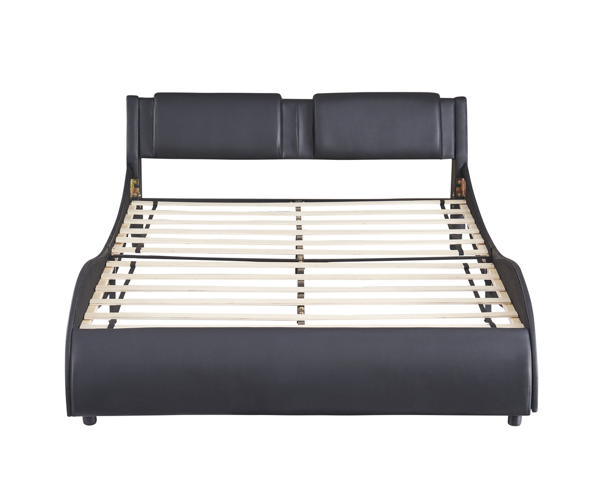 Queen Size Upholstered Faux Leather Platform Bed with LED Light Bed Frame