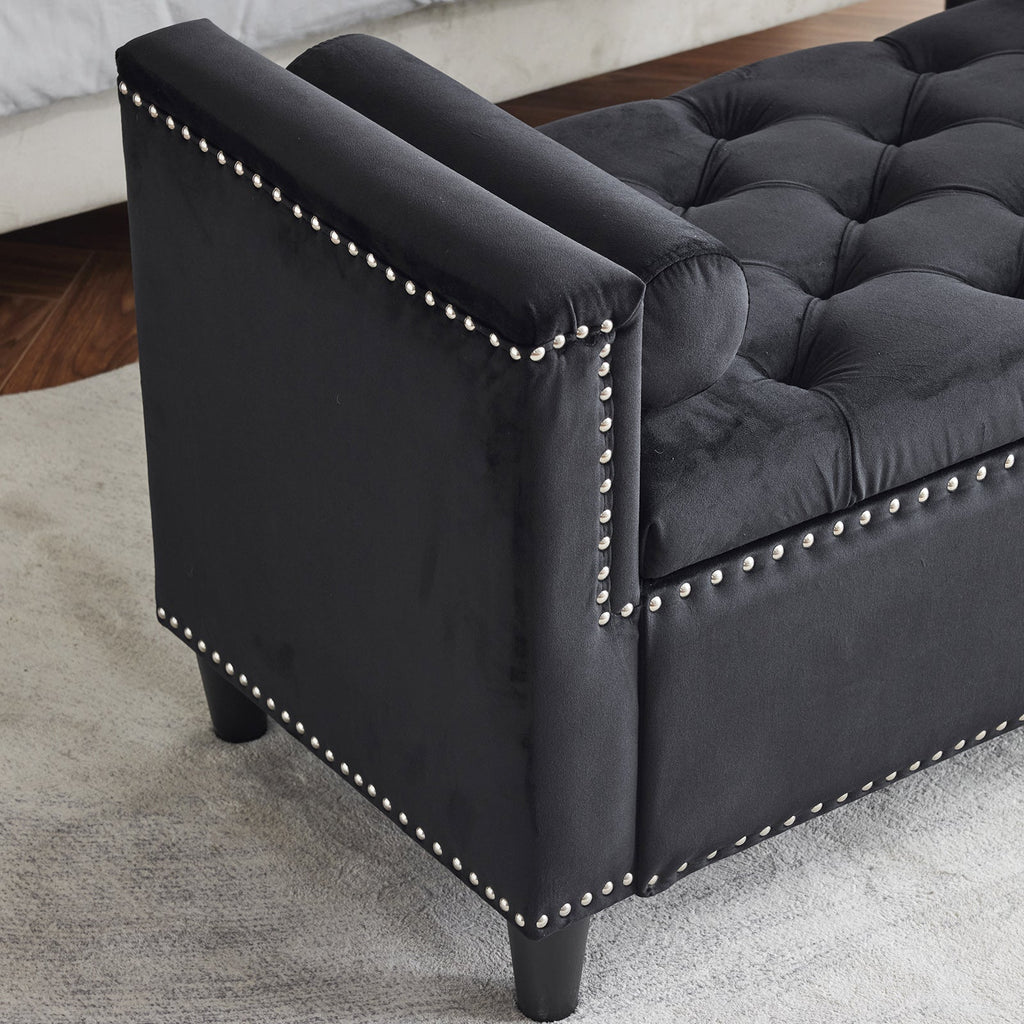 Storage Bench, 44.5-Inch Queen Velvet Button Bedside Bench